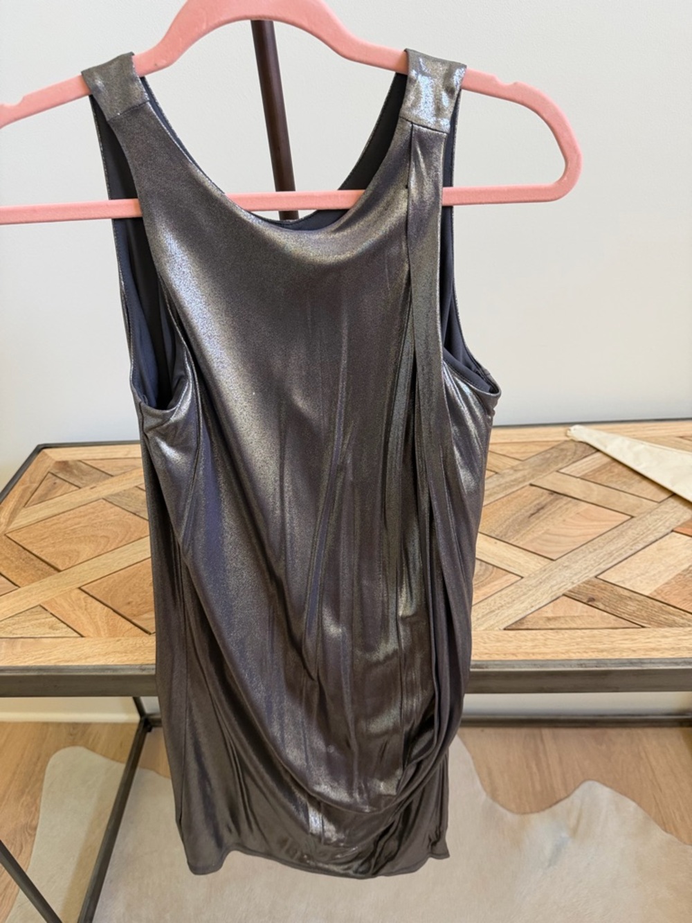 Halston Heritage Metallic Charcoal Sleeveless Dress XS
